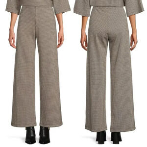 Bryn Walker Palazzo Soft Knit Pull On Pants Houndstooth Wide Leg Nero/Latte XXS